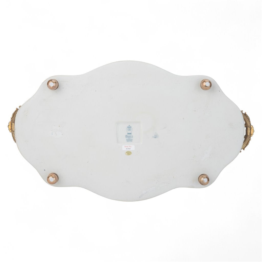 Danny's Fine Porcelain Oblong Scalloped Basin with Multicolor Floral in Blue Lattice with