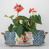 Danny's Fine Porcelain Oblong Scalloped Basin with Multicolor Floral in Blue Lattice with