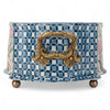 Danny's Fine Porcelain Oblong Scalloped Basin with Multicolor Floral in Blue Lattice with