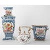 Danny's Fine Porcelain Rectangular Vase with Multicolor Florals in Blue Lattice - Garden