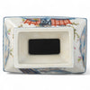 Danny's Fine Porcelain Rectangular Vase with Multicolor Florals in Blue Lattice - Garden