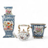 Danny's Fine Porcelain Rectangular Vase with Multicolor Florals in Blue Lattice - Garden