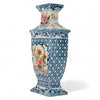 Danny's Fine Porcelain Rectangular Vase with Multicolor Florals in Blue Lattice - Garden