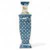 Danny's Fine Porcelain Rectangular Vase with Multicolor Florals in Blue Lattice - Garden