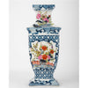 Danny's Fine Porcelain Rectangular Vase with Multicolor Florals in Blue Lattice - Garden
