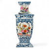 Danny's Fine Porcelain Rectangular Vase with Multicolor Florals in Blue Lattice - Garden