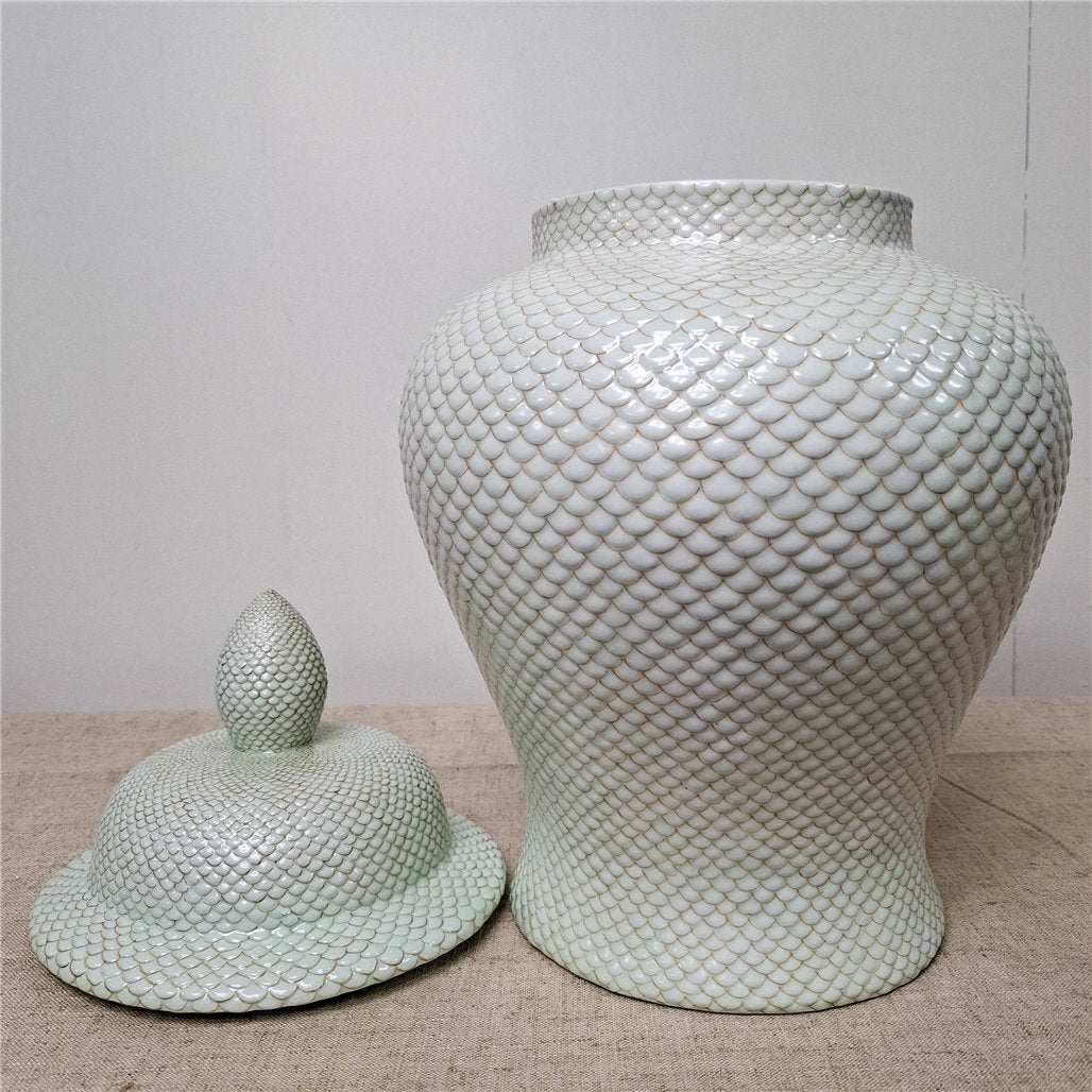 Danny's Fine Porcelain Porcelain Fish Scale Temple Jar - CLOSEOUT