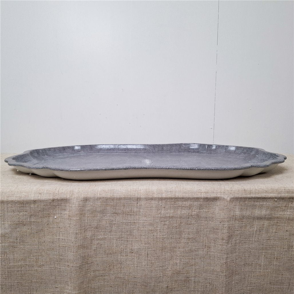 Danny's Fine Porcelain Scalloped Silver Decorative Tray - CLOSEOUT