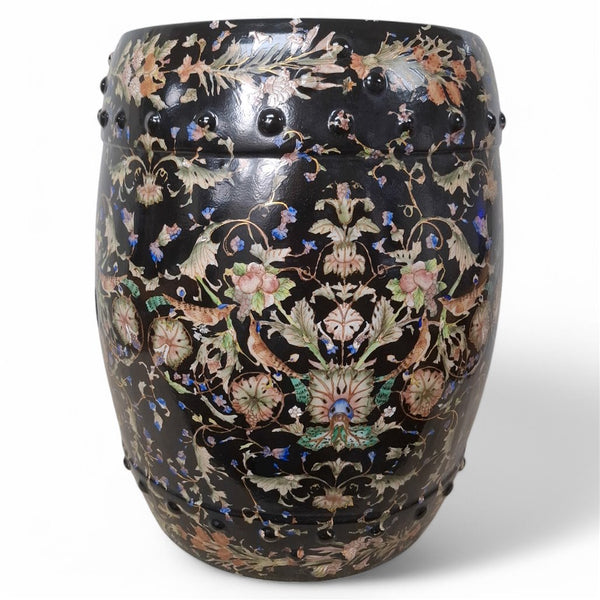 Danny's Fine Porcelain Black Floral Porcelain Garden Stool - CLOSEOUT