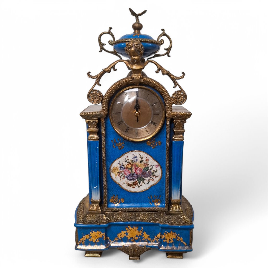 Danny's Fine Porcelain Blue Porcelain Bronze Ormolu Clock - CLOSEOUT