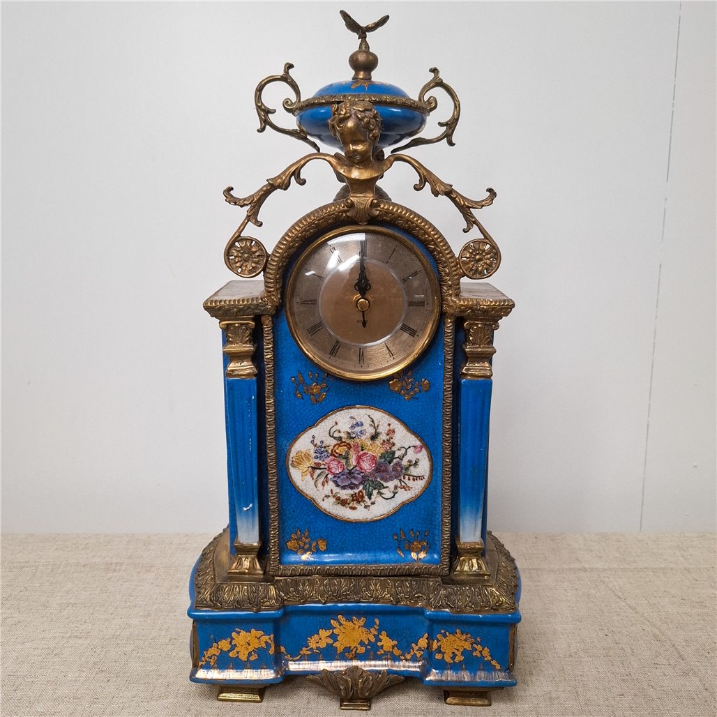 Danny's Fine Porcelain Blue Porcelain Bronze Ormolu Clock - CLOSEOUT