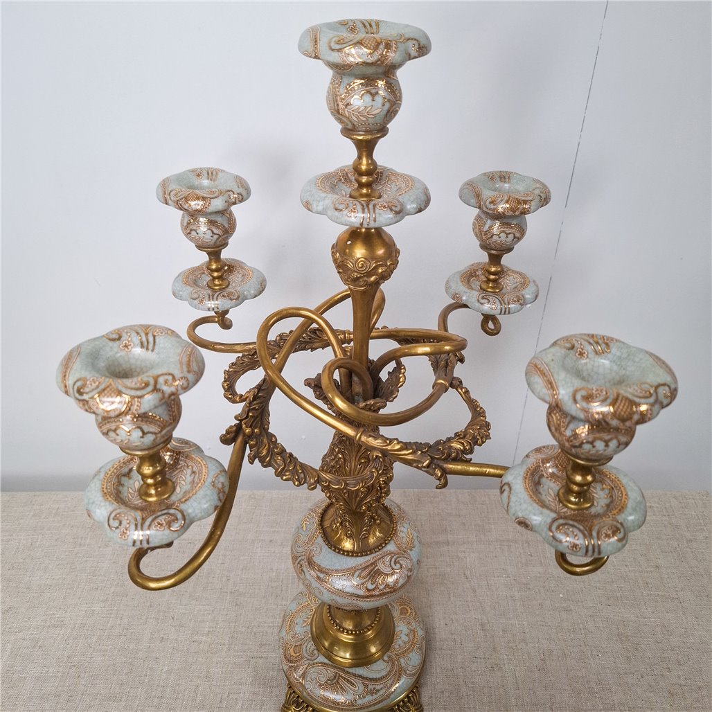 Danny's Fine Porcelain Bronze Ormolu Five Arm Candelabra - CLOSEOUT