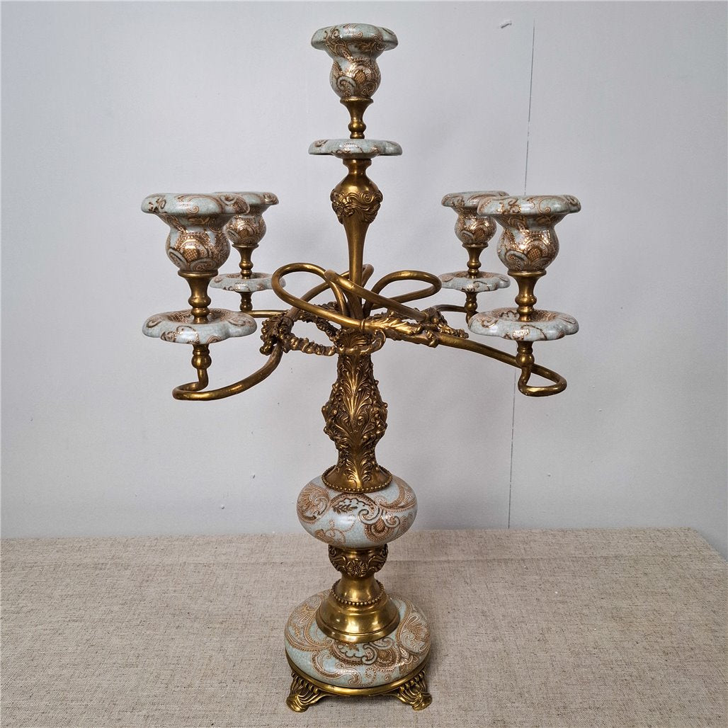 Danny's Fine Porcelain Bronze Ormolu Five Arm Candelabra - CLOSEOUT