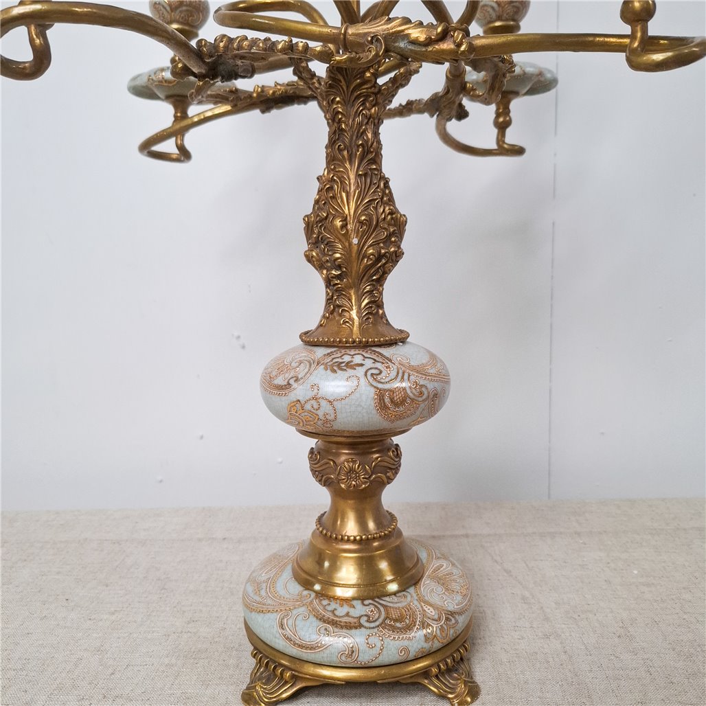 Danny's Fine Porcelain Bronze Ormolu Five Arm Candelabra - CLOSEOUT