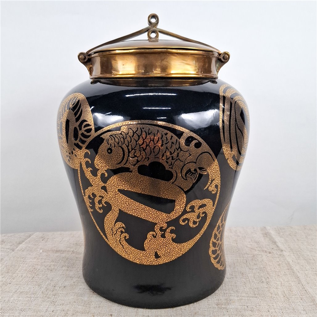 Danny's Fine Porcelain Black Gold Covered Jar - CLOSEOUT