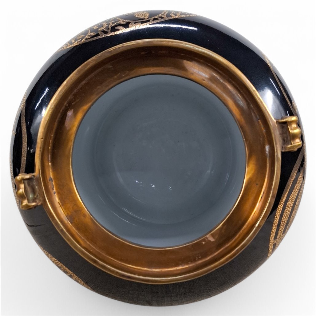 Danny's Fine Porcelain Black Gold Covered Jar - CLOSEOUT