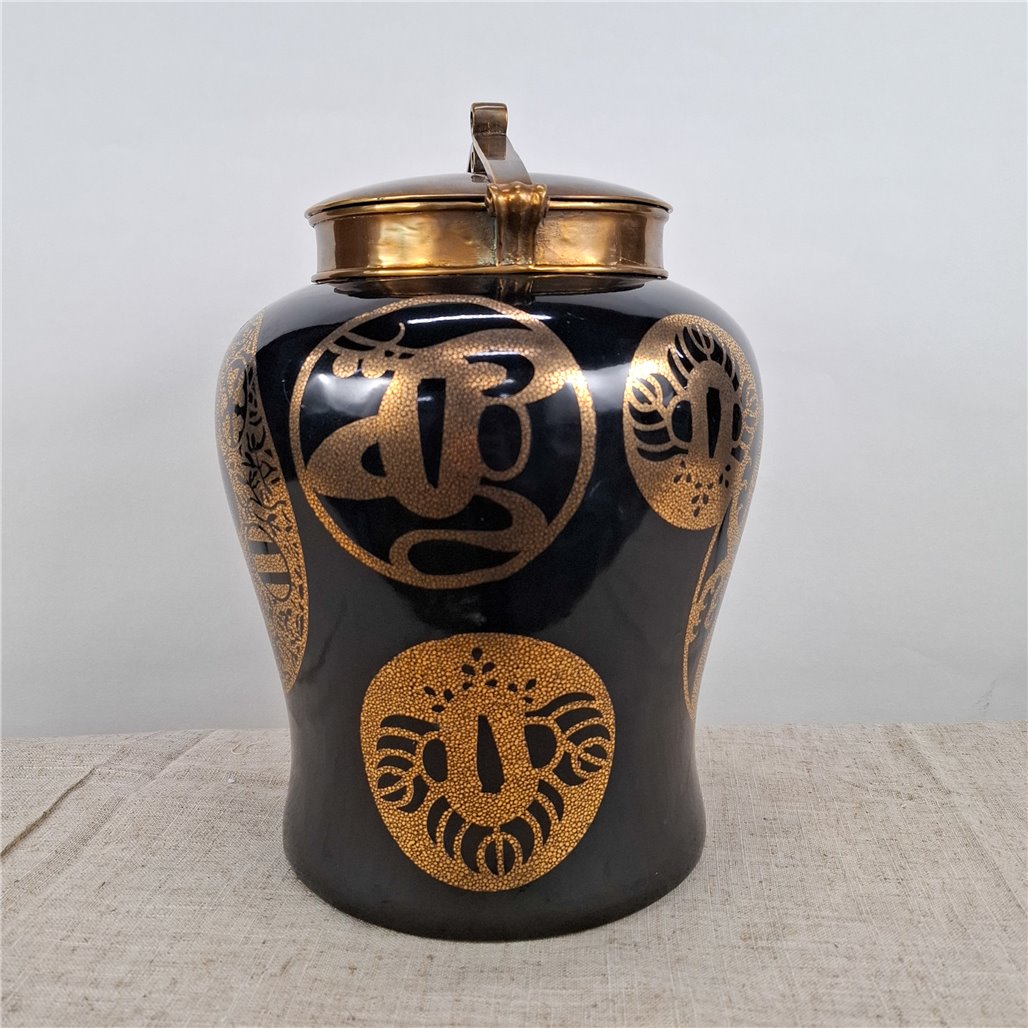 Danny's Fine Porcelain Black Gold Covered Jar - CLOSEOUT