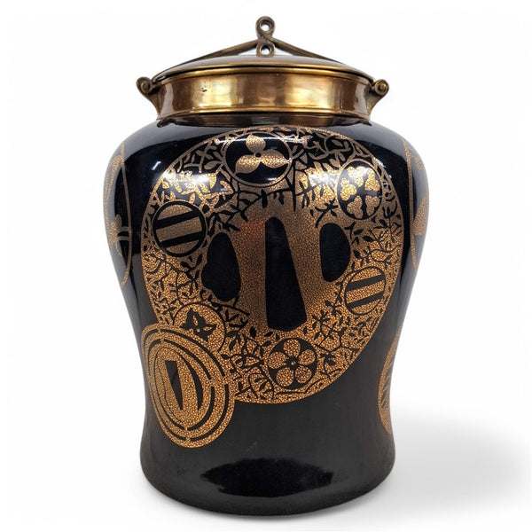 Danny's Fine Porcelain Black Gold Covered Jar - CLOSEOUT