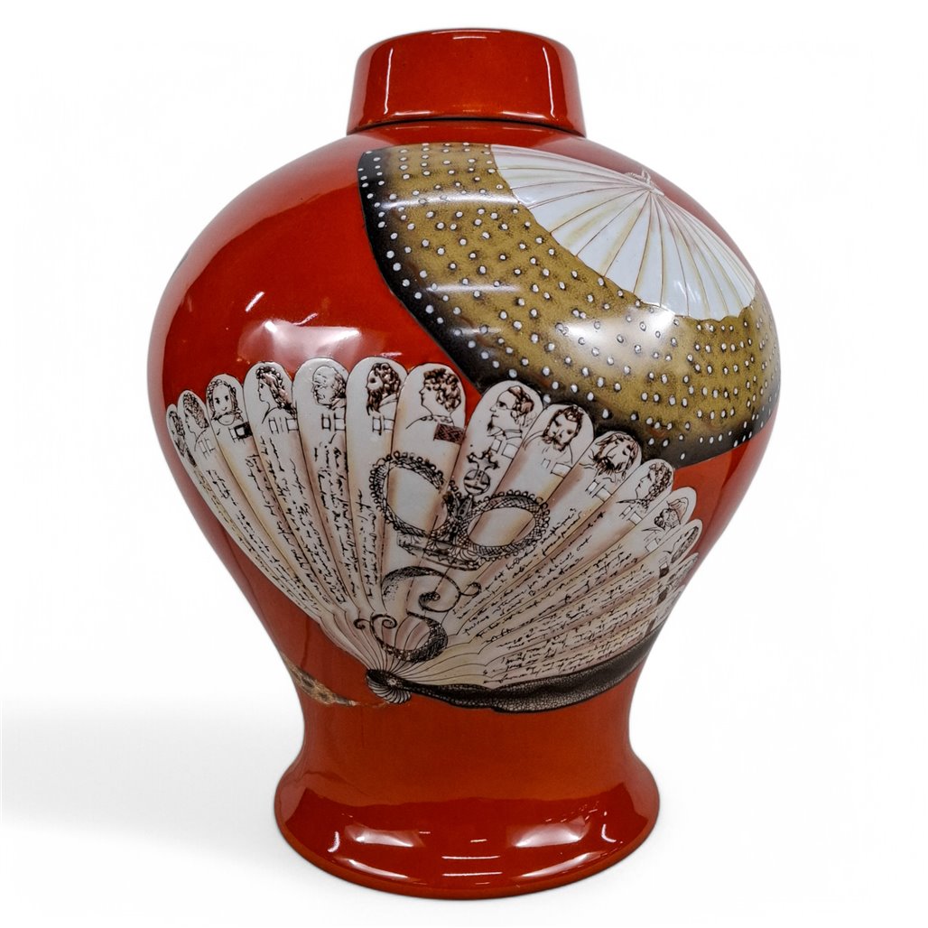 Danny's Fine Porcelain Red Fan Porcelain Covered Jar - CLOSEOUT