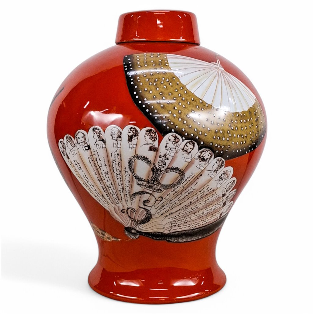 Danny's Fine Porcelain Red Fan Porcelain Covered Jar - CLOSEOUT
