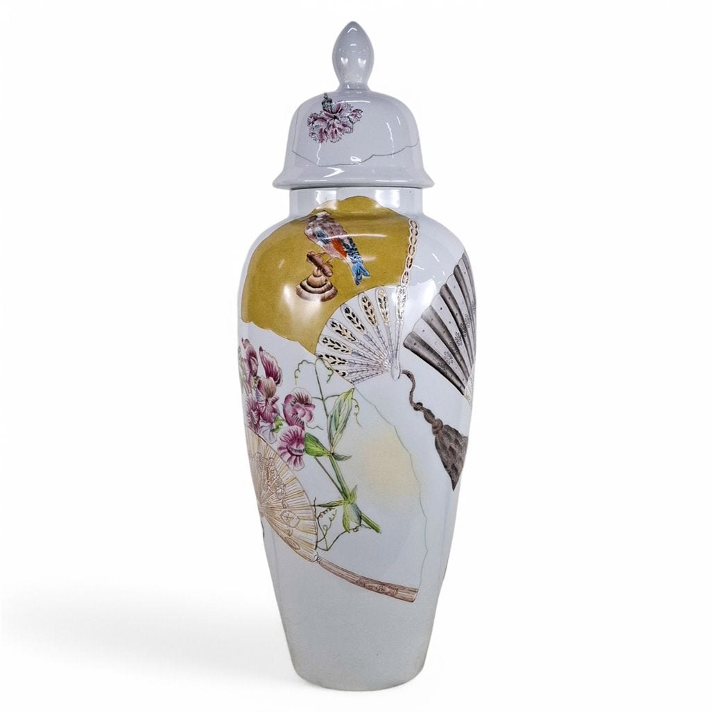 Danny's Fine Porcelain Garden Fan Tall Covered Jar - CLOSEOUT