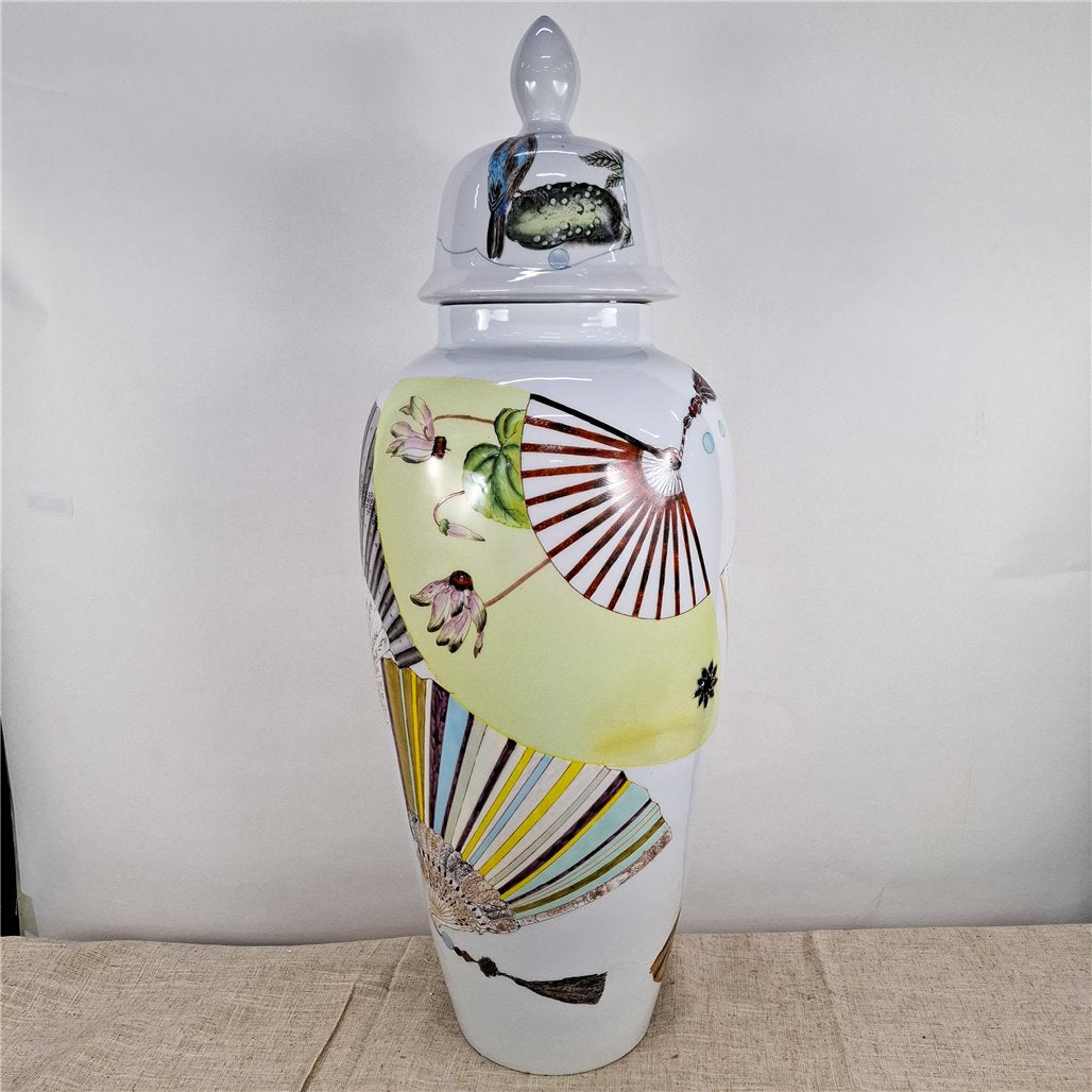 Danny's Fine Porcelain Garden Fan Tall Covered Jar - CLOSEOUT
