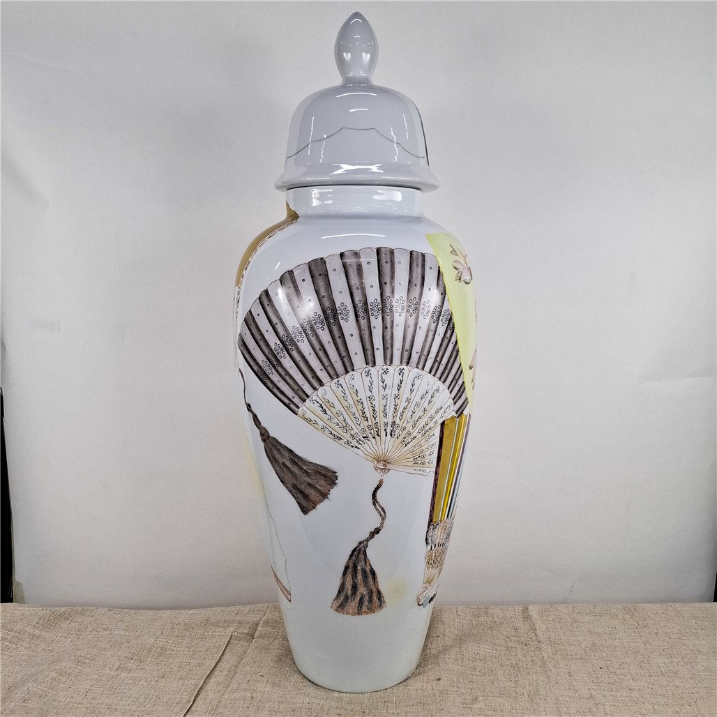 Danny's Fine Porcelain Garden Fan Tall Covered Jar - CLOSEOUT