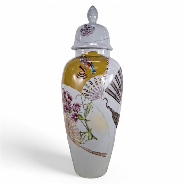 Danny's Fine Porcelain Garden Fan Tall Covered Jar - CLOSEOUT