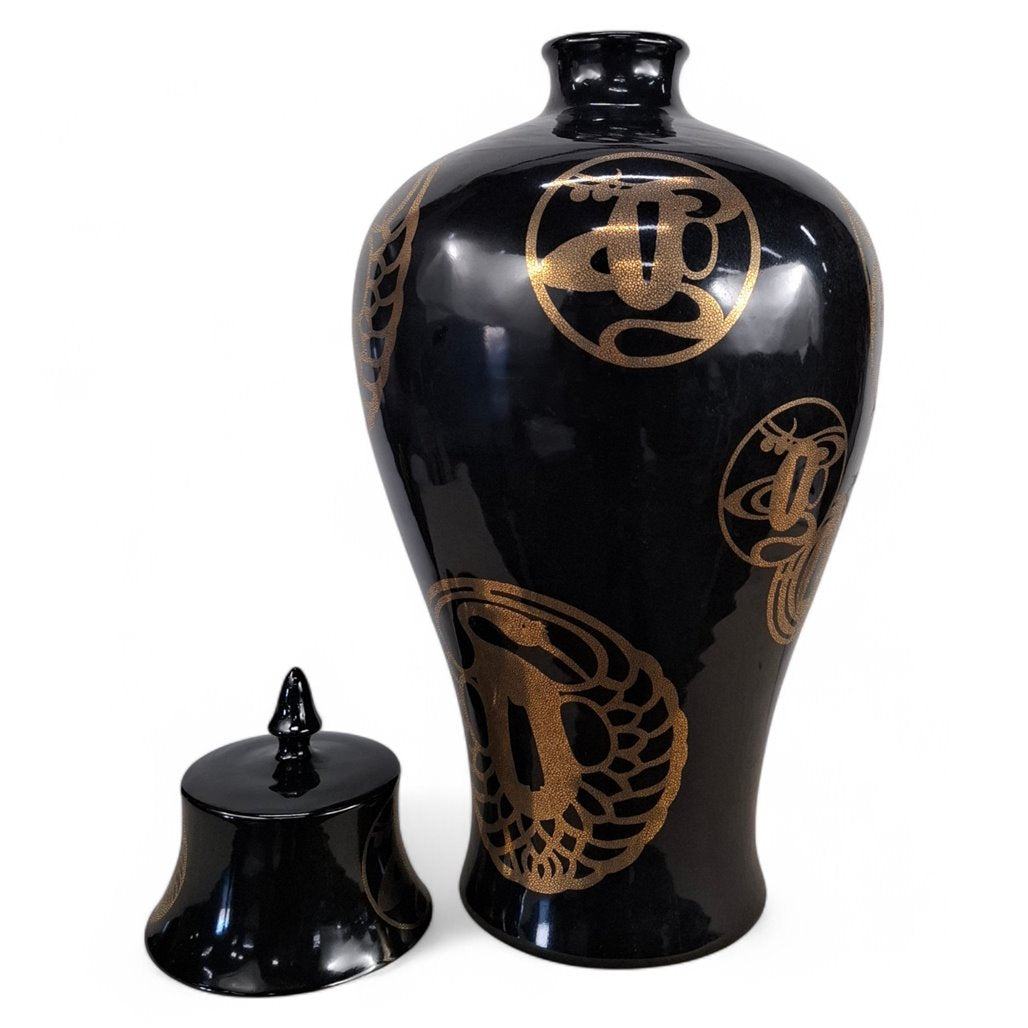 Danny's Fine Porcelain Black Fan Porcelain Covered Jar - CLOSEOUT