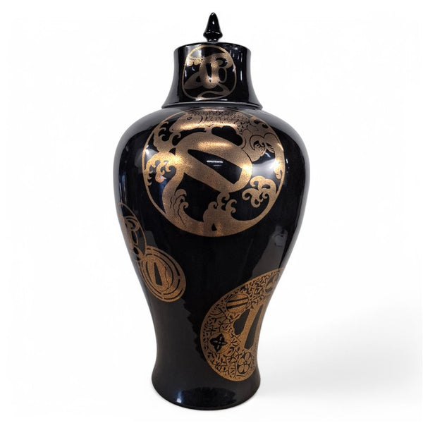 Danny's Fine Porcelain Black Fan Porcelain Covered Jar - CLOSEOUT