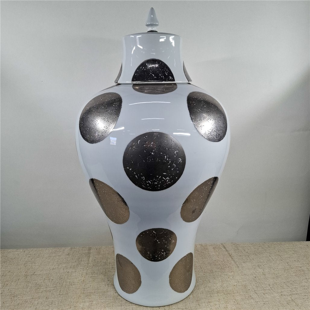 Danny's Fine Porcelain White Porcelain Covered Jar with Metallic Dot Pattern - CLOSEOUT