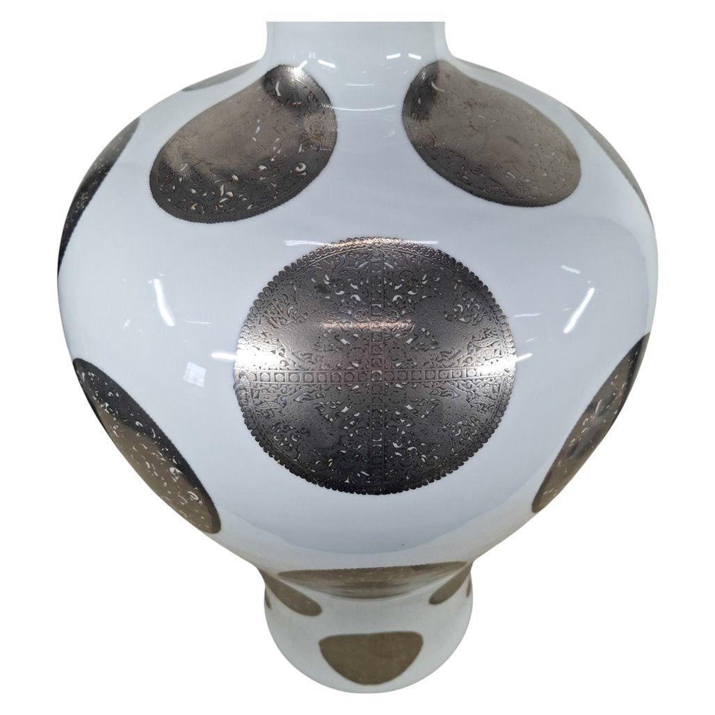 Danny's Fine Porcelain White Porcelain Covered Jar with Metallic Dot Pattern - CLOSEOUT