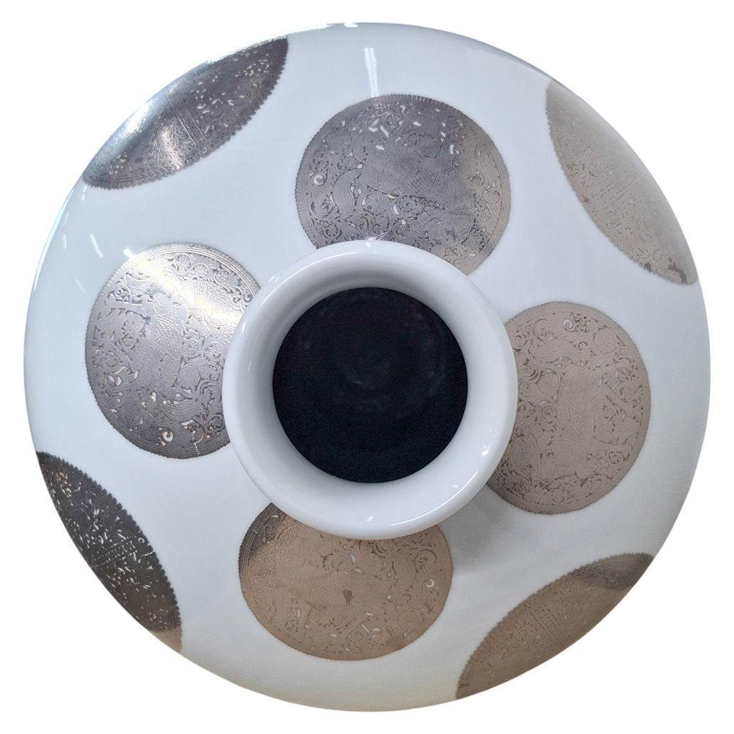 Danny's Fine Porcelain White Porcelain Covered Jar with Metallic Dot Pattern - CLOSEOUT