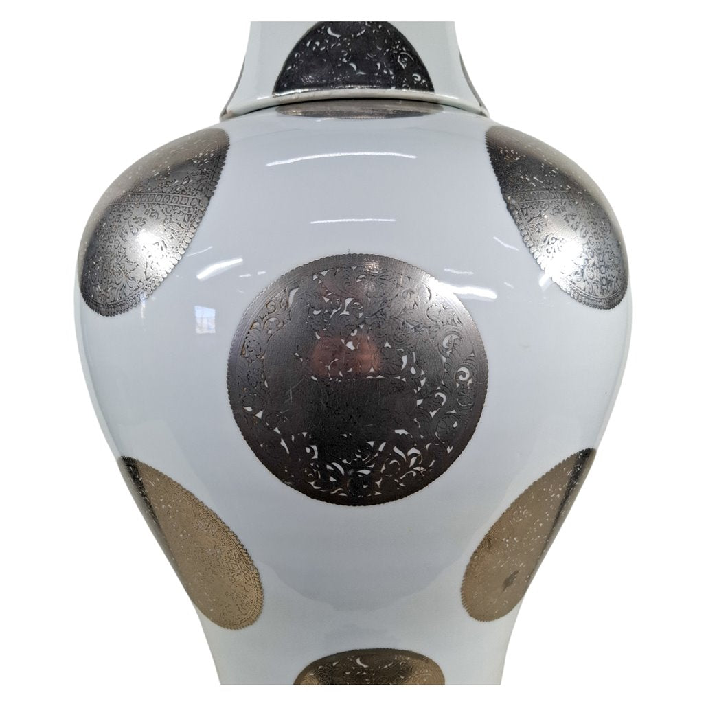 Danny's Fine Porcelain White Porcelain Covered Jar with Metallic Dot Pattern - CLOSEOUT