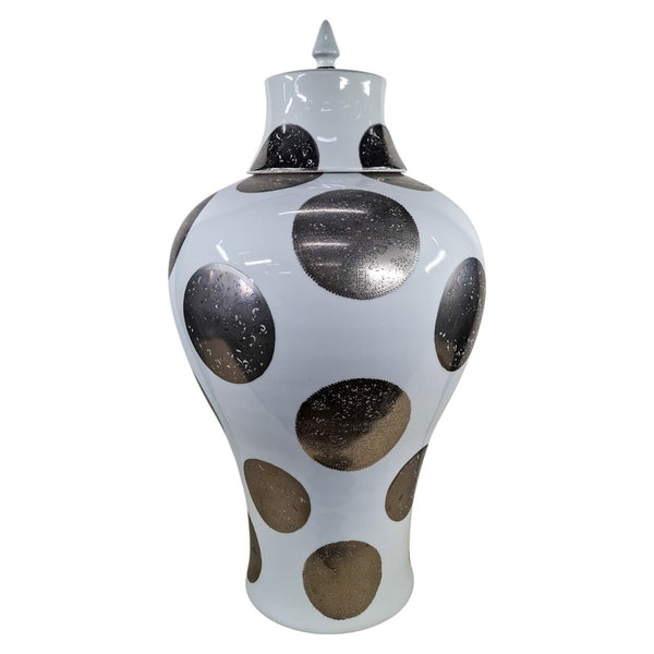 Danny's Fine Porcelain White Porcelain Covered Jar with Metallic Dot Pattern - CLOSEOUT