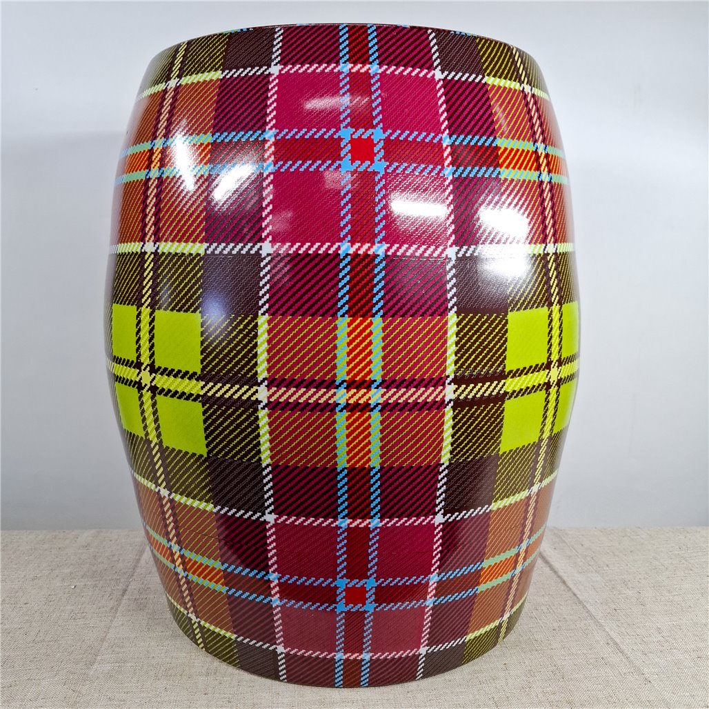 Danny's Fine Porcelain Plaid Porcelain Garden Stool - CLOSEOUT