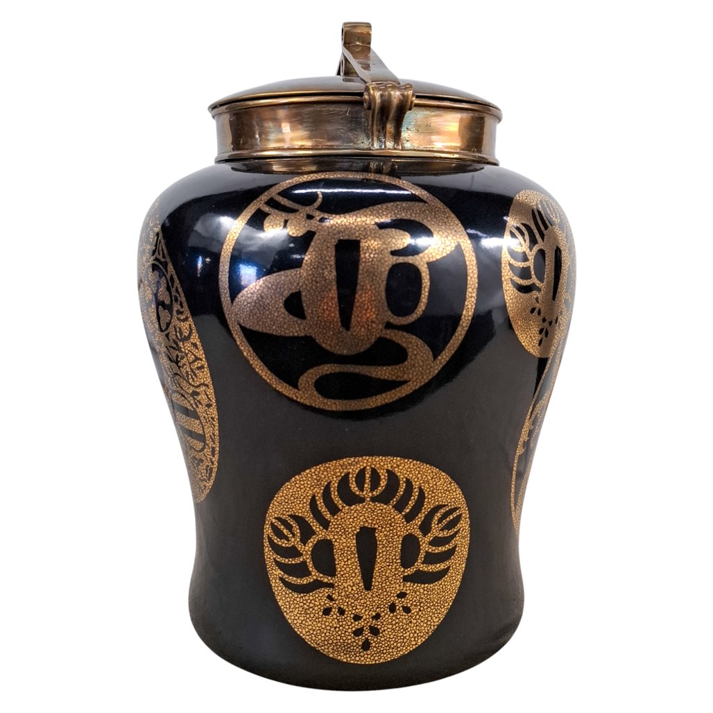 Danny's Fine Porcelain Black Gold Covered Jar - CLOSEOUT