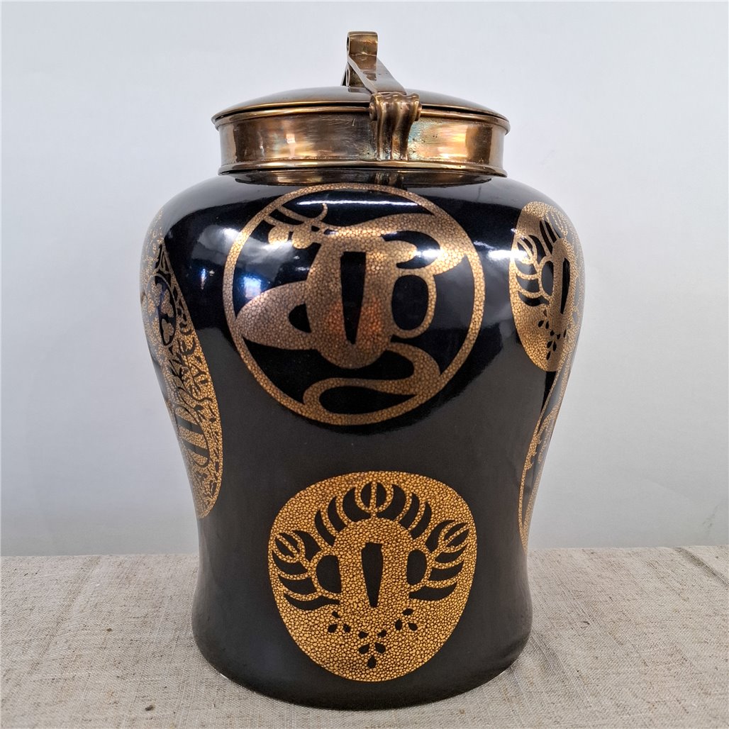 Danny's Fine Porcelain Black Gold Covered Jar - CLOSEOUT