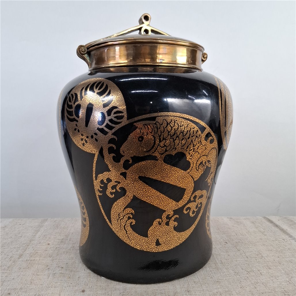 Danny's Fine Porcelain Black Gold Covered Jar - CLOSEOUT