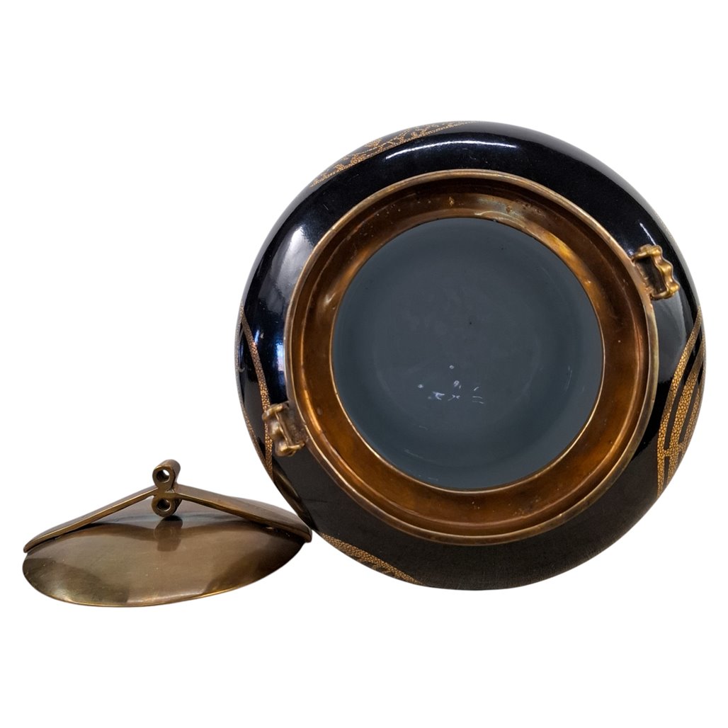 Danny's Fine Porcelain Black Gold Covered Jar - CLOSEOUT