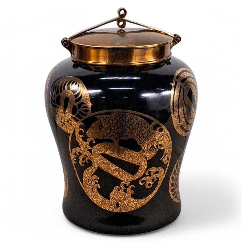 Danny's Fine Porcelain Black Porcelain Dragon Covered Jar - CLOSEOUT