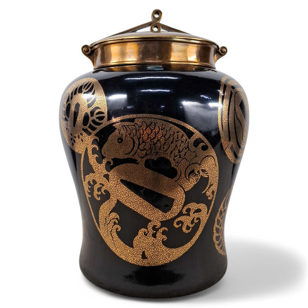 Danny's Fine Porcelain Black Porcelain Dragon Covered Jar - CLOSEOUT