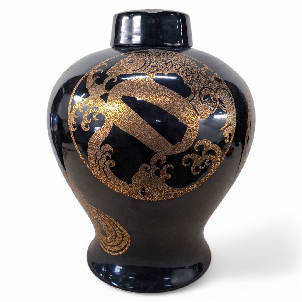 Danny's Fine Porcelain Black Gold Covered Jar - CLOSEOUT