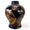 Danny's Fine Porcelain Black Gold Floral Round Vase - CLOSEOUT