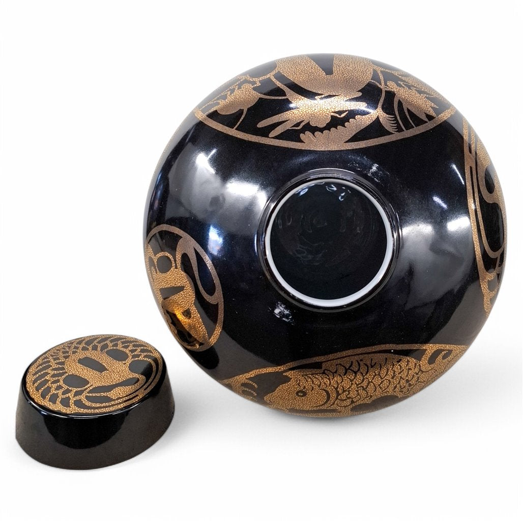 Danny's Fine Porcelain Black Gold Floral Round Vase - CLOSEOUT