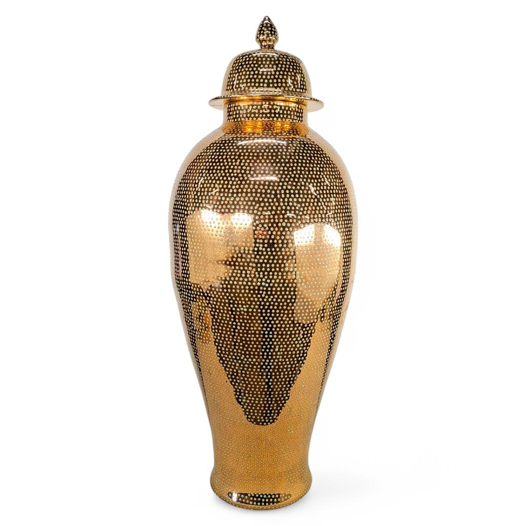Danny's Fine Porcelain Gold Mesh Lidded Jar - CLOSEOUT