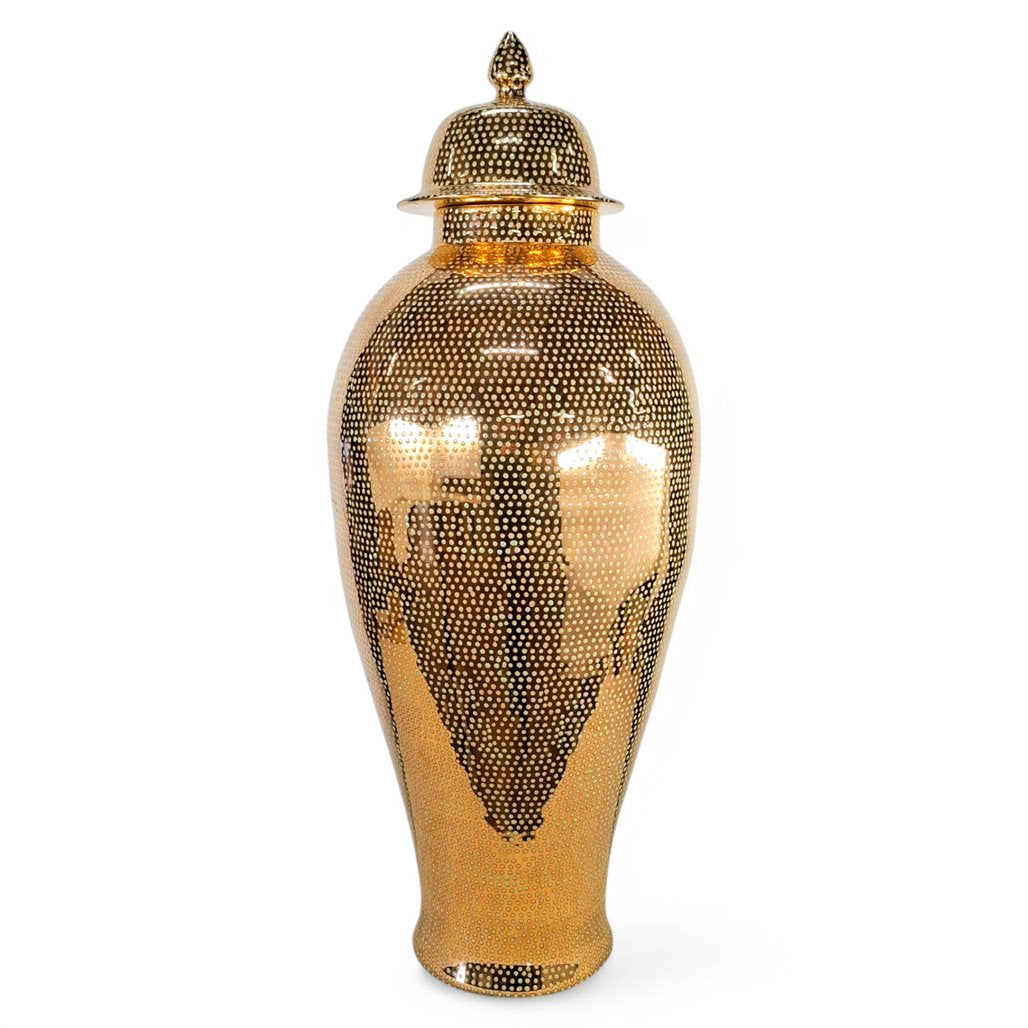 Danny's Fine Porcelain Gold Mesh Lidded Jar - CLOSEOUT