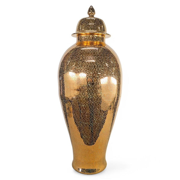Danny's Fine Porcelain Gold Mesh Lidded Jar - CLOSEOUT