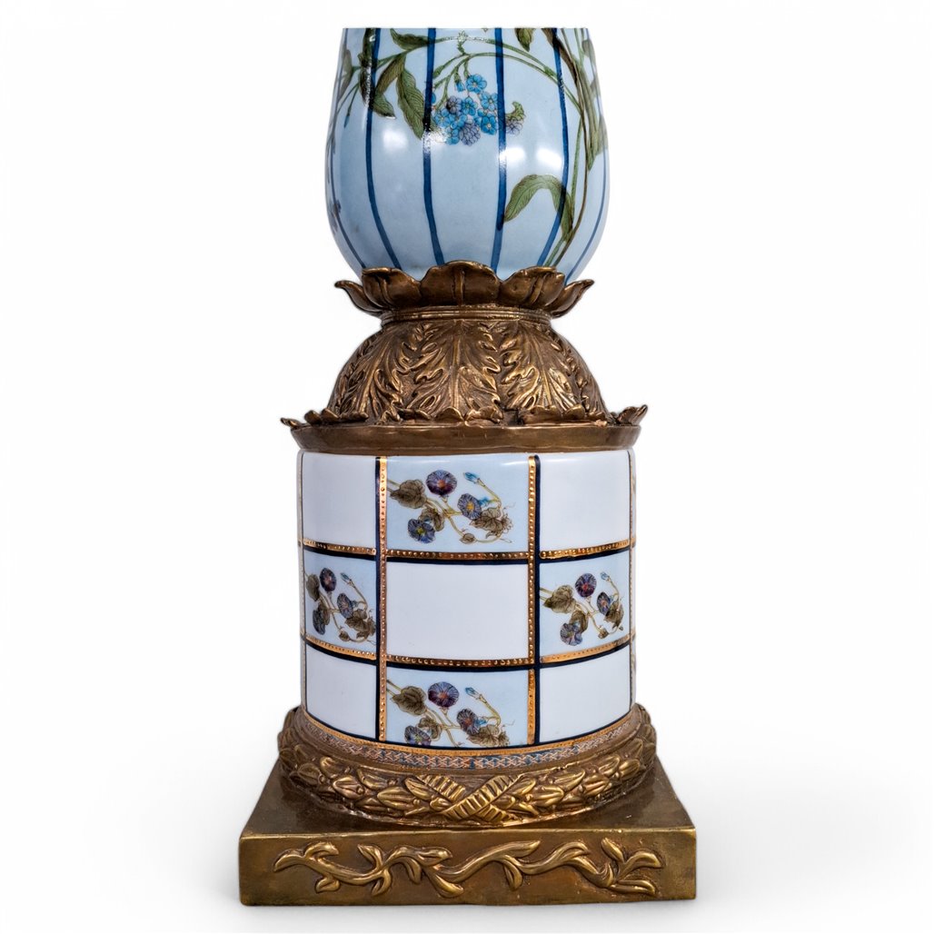 Danny's Fine Porcelain Porcelain Candle Holder with Bronze Ormolu - CLOSEOUT