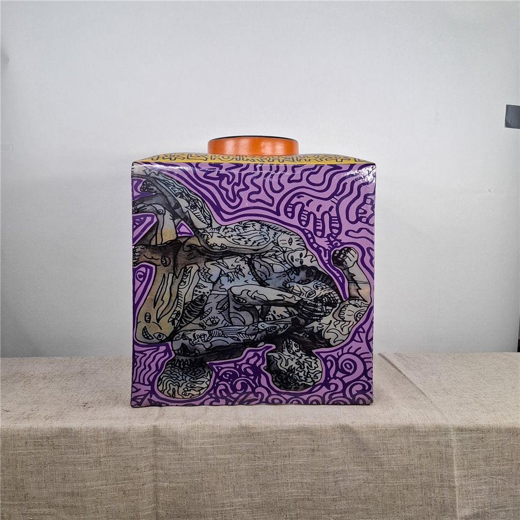 Danny's Fine Porcelain Purple Square Square Jar - CLOSEOUT